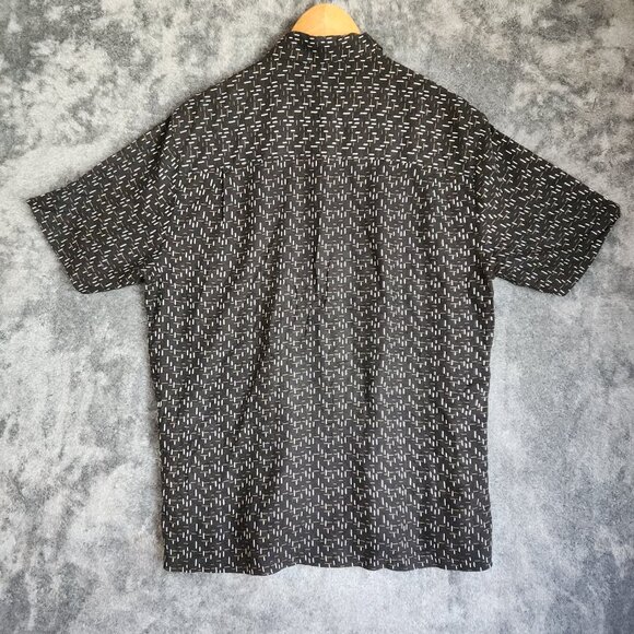 Toscano Silk Blend Men's Button Up Shirt Short Sleeve Large Black EUC Geometric - Picture 5 of 9